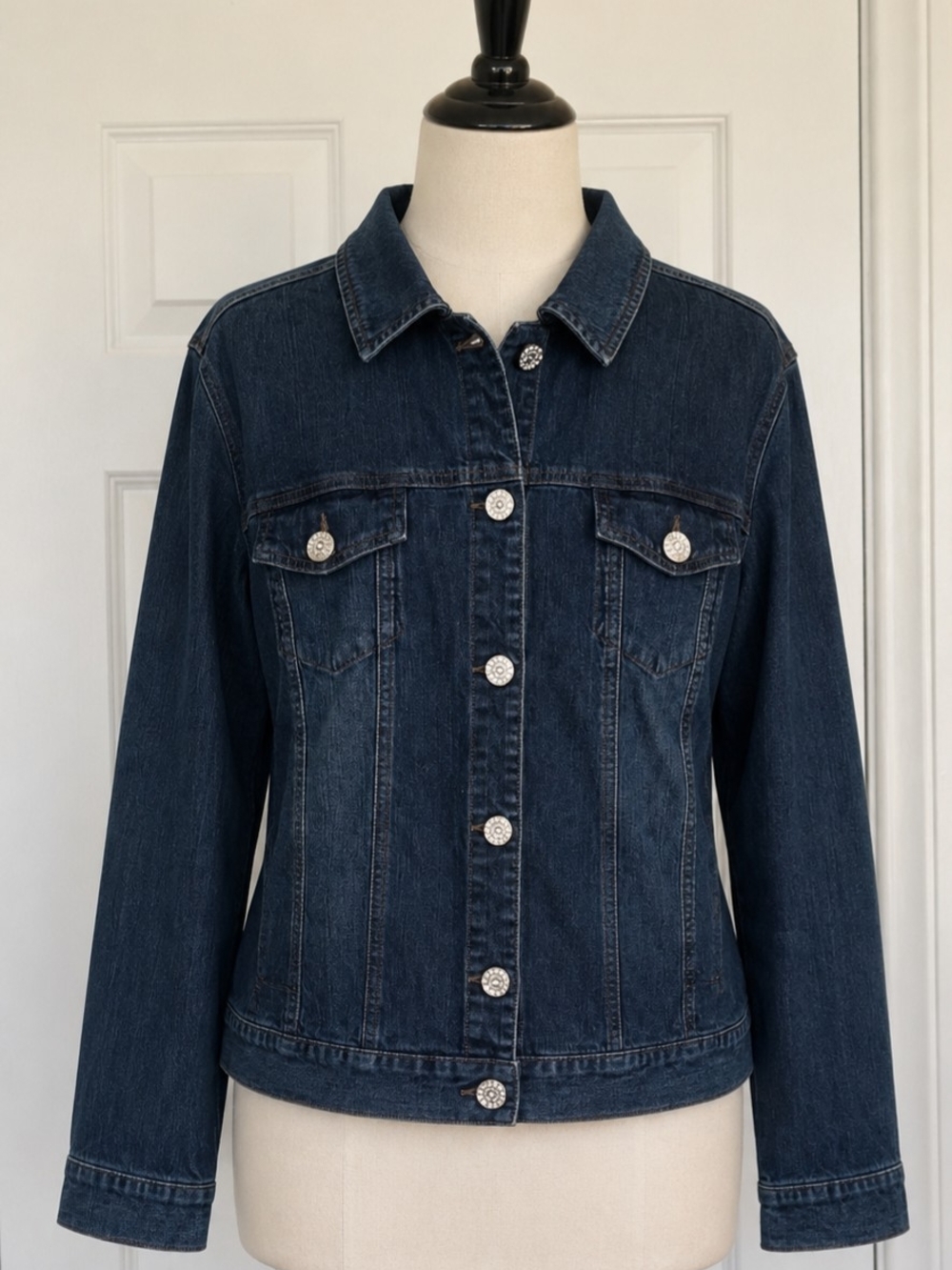 Cato Dark Denim Jacket Silver Embellished Buttons